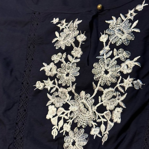 Navy Blue Embroidered Women's Maternity Top - Picture 4 of 7